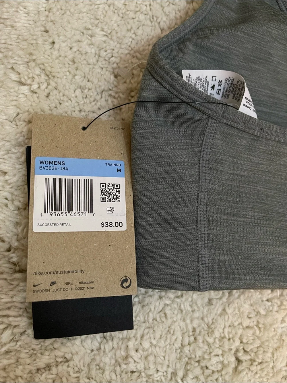 Nike Heather Gray Racerback Sports Bra with Black Swoosh